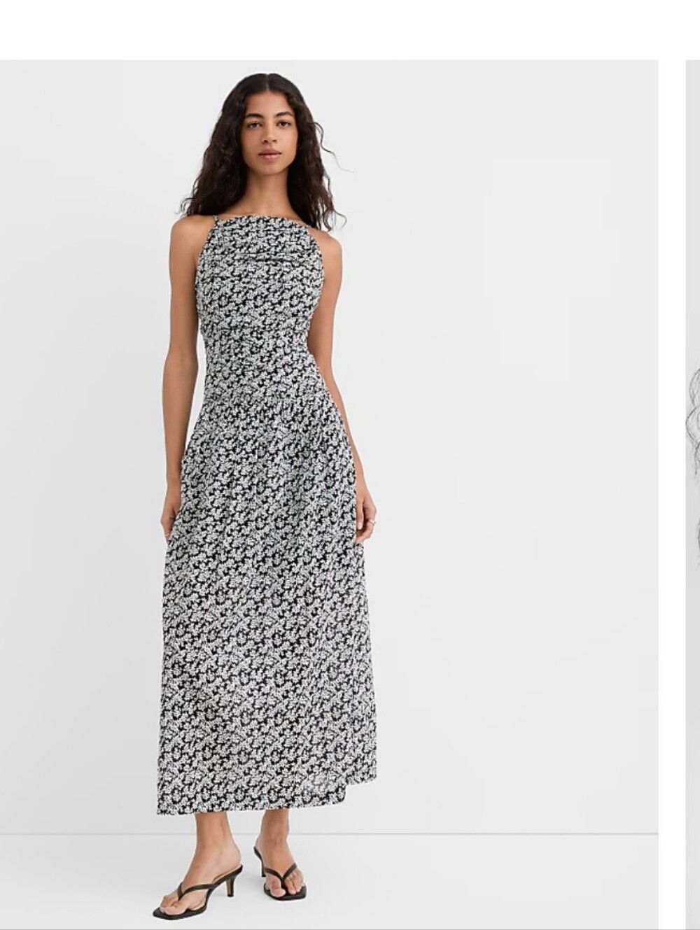 LOFT Black and White Floral Halter Midi Dress NWT Sz 2